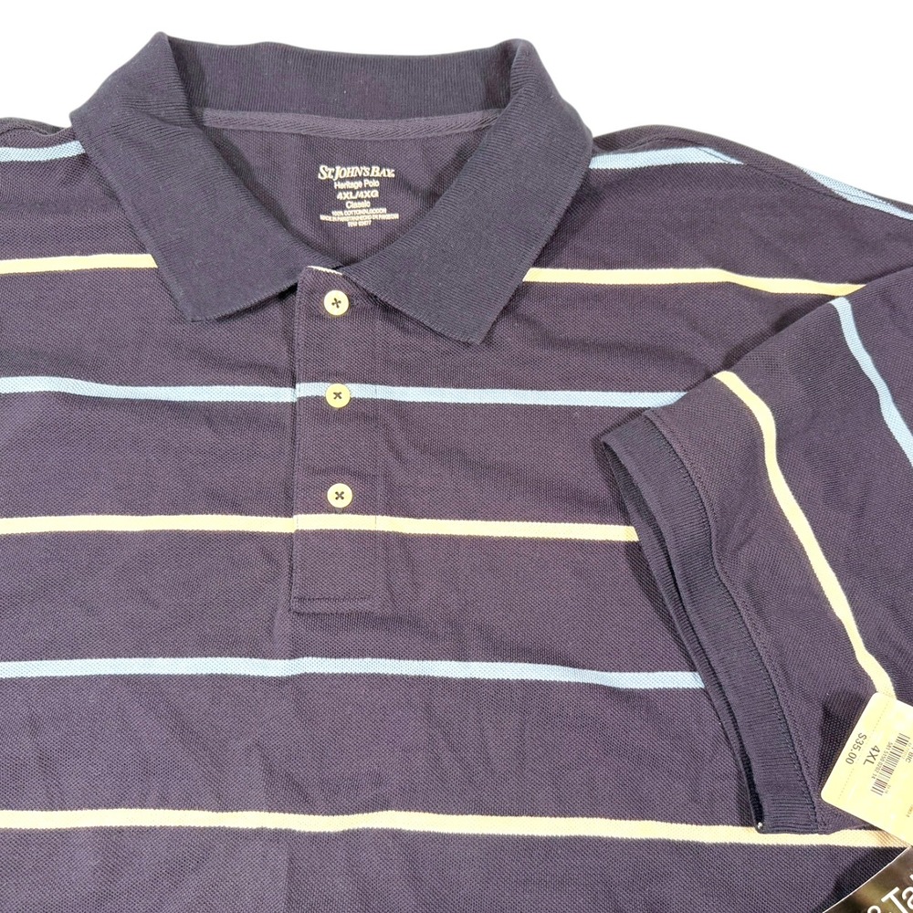 St. Johns Bay 4XL Navy Blue Striped Heritage Polo Shirt Big & Tall Prep Nautical